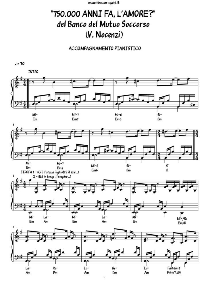 Spartito Pianoforte "750.000 ANNI FA, L'AMORE ?" Banco del Mutuo Soccorso
