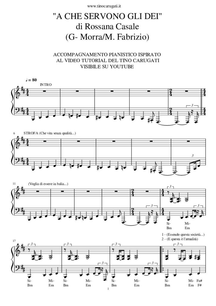 Spartito Pianoforte "A CHE SERVONO GLI DEI" Rossana Casale
