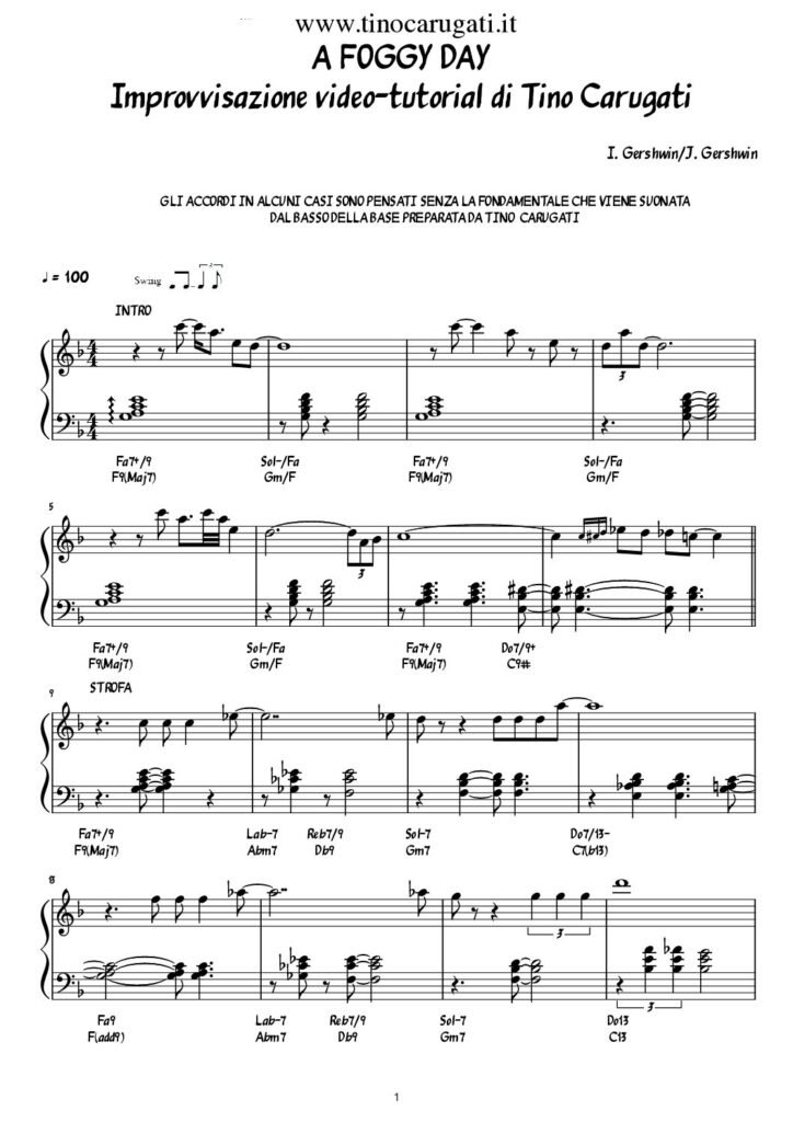Spartito Pianoforte "A FOGGY DAY" Jazz Standard