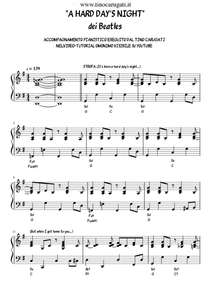 Spartito Pianoforte "A HARD DAY'S NIGHT" The Beatles