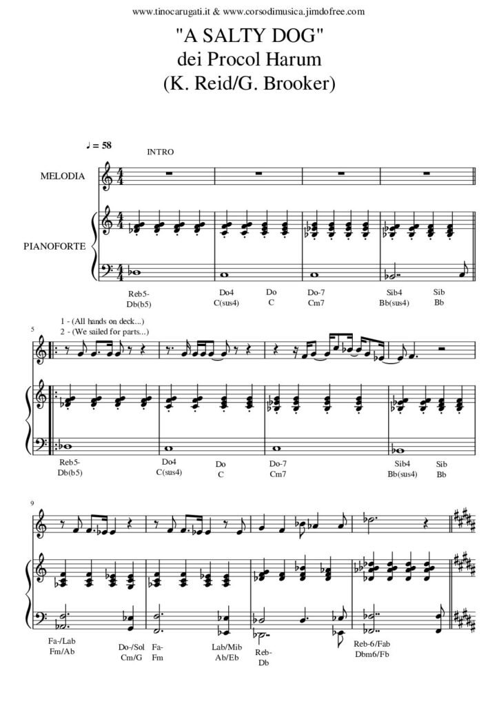 Spartito Pianoforte "A SALTY DOG" Procol Harum - Accompagnamento + melodia