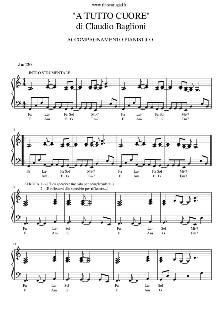 Spartito Pianoforte "A TUTTO CUORE" Claudio Baglioni