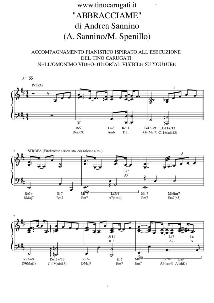 Spartito pianoforte "ABBRACCIAME"  Andrea Sannino