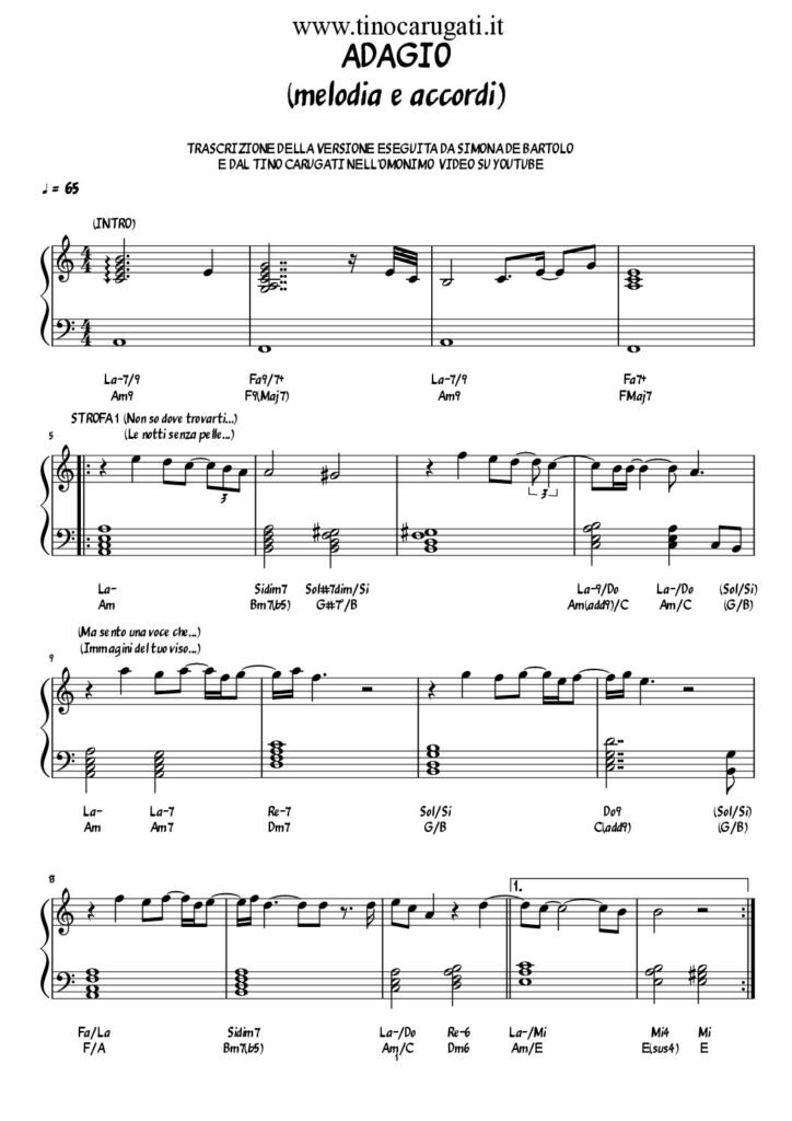 Spartito Pianoforte "ADAGIO" Lara Fabian (Trascrizione fedele del video)