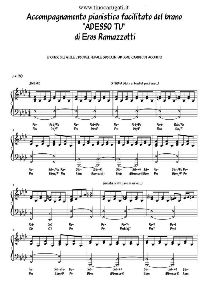 Spartito Pianoforte "ADESSO TU" Eros Ramazzotti