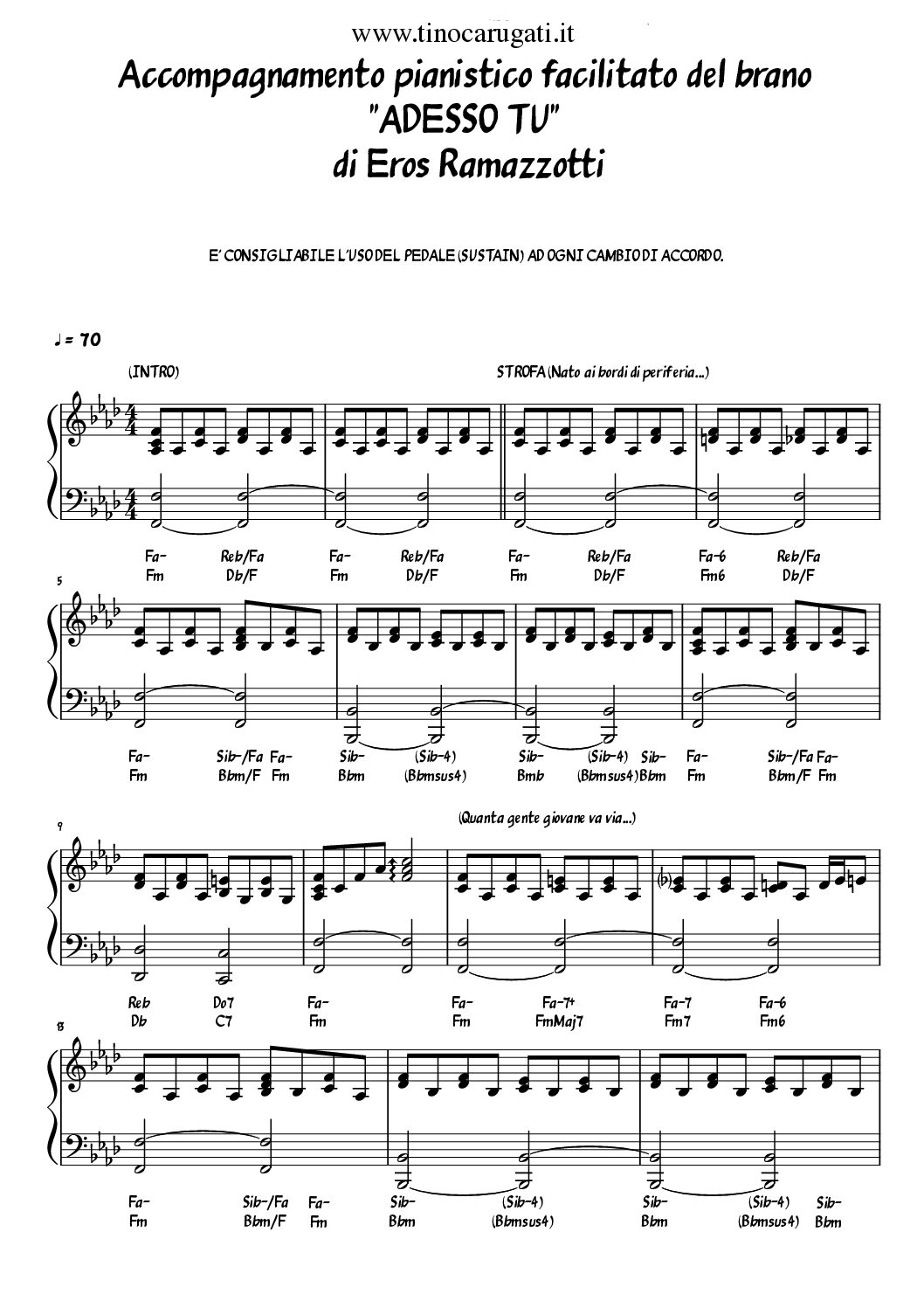 Spartito Pianistico  Adesso tu - Eros Ramazzotti