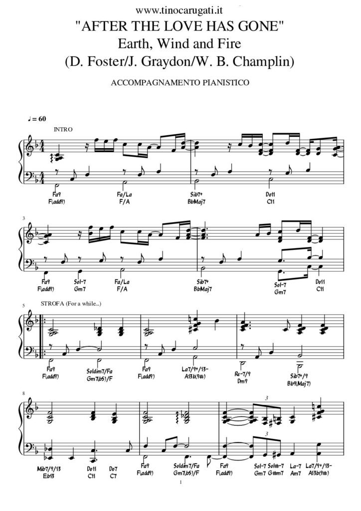 Spartito Pianoforte "AFTER THE LOVE HAS GONE" EW&F