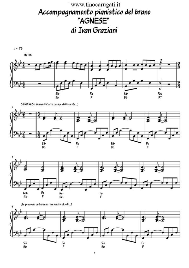 Spartito Pianoforte "AGNESE" Ivan Graziani