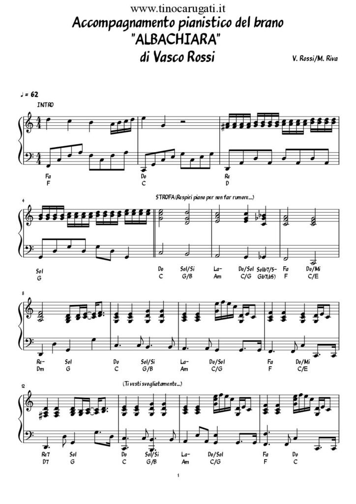 Spartito Pianoforte "ALBACHIARA" Vasco Rossi