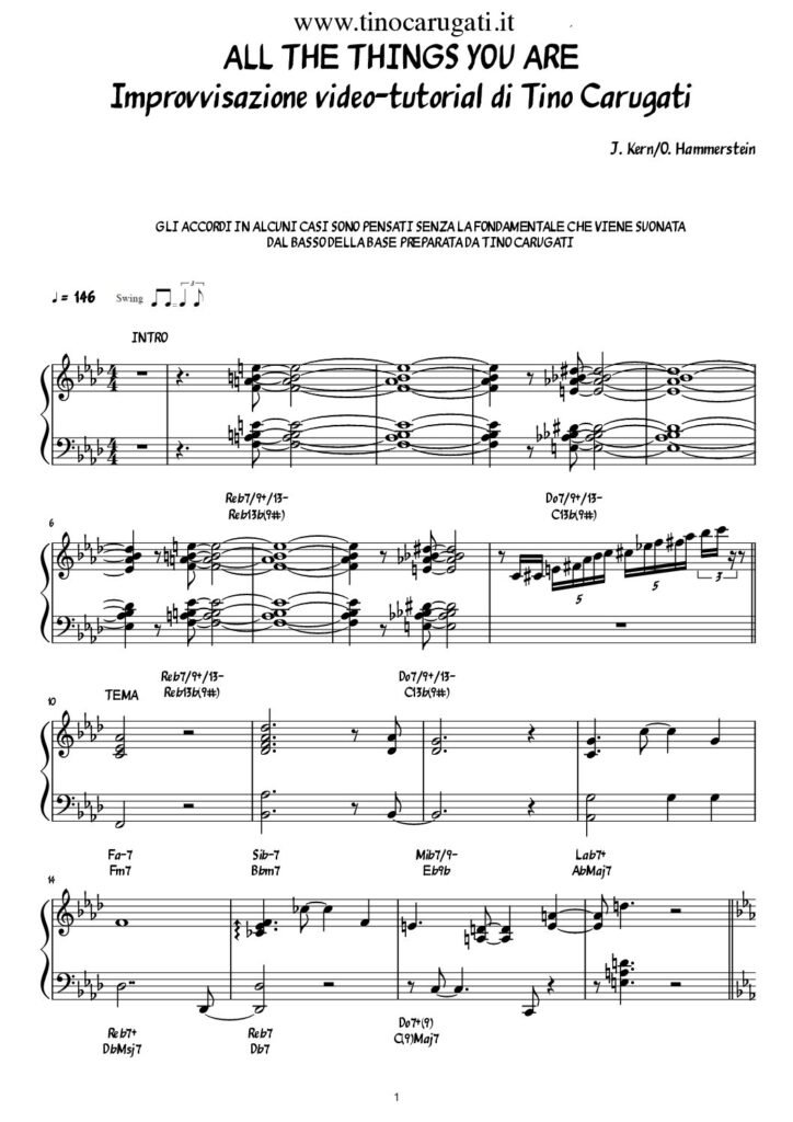 Spartito Pianoforte "ALL THE THINGS YOU ARE" (Jazz Standard)