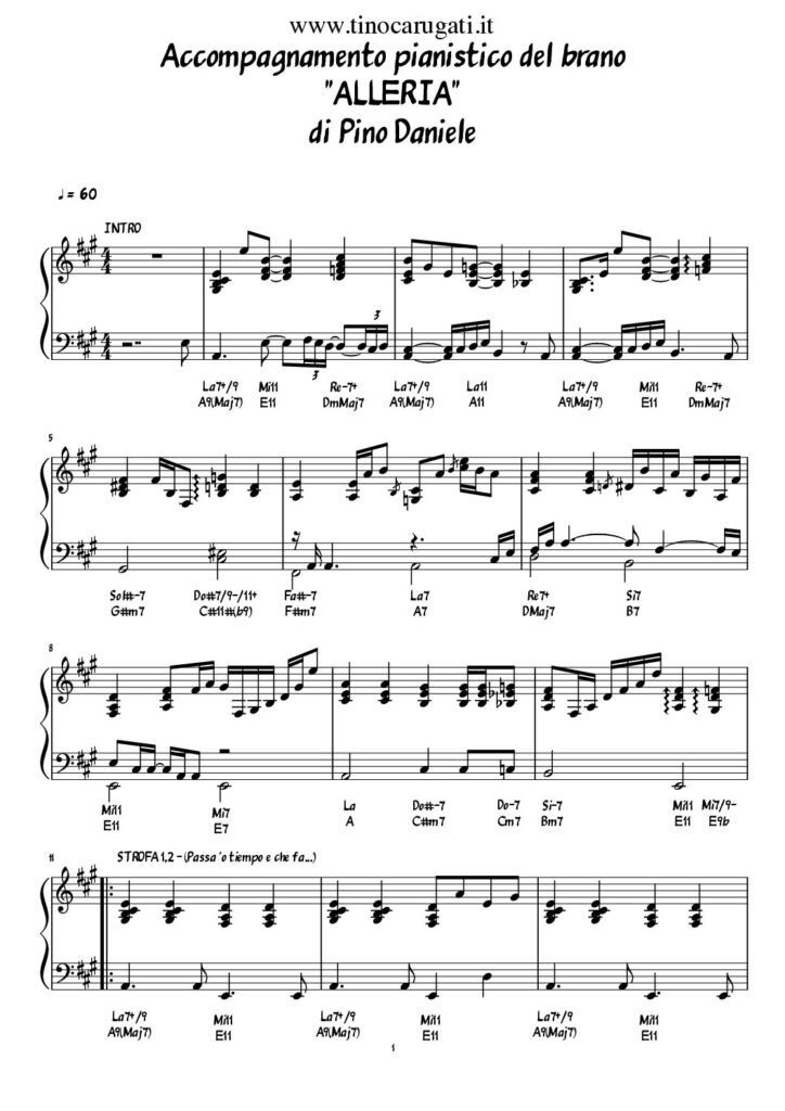Spartito Pianoforte  "ALLERIA"  Pino Daniele