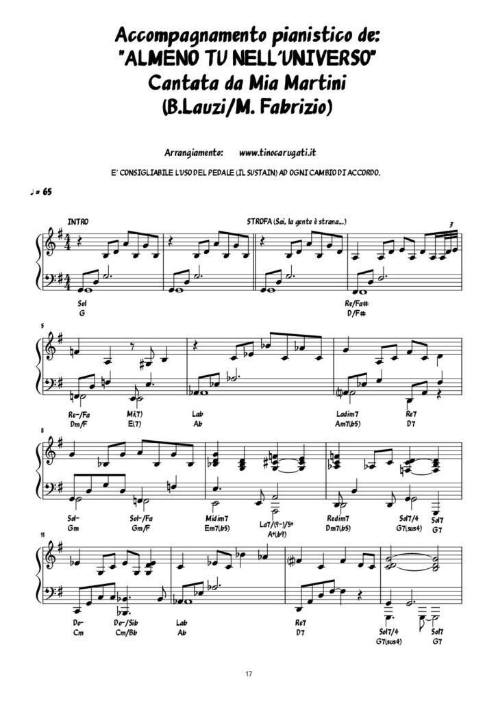 Spartito Pianoforte "ALMENO TU NELL'UNIVERSO" Mia Martini