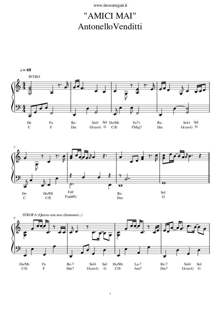 Spartito Pianoforte  "AMICI MAI"   Antonello Venditti