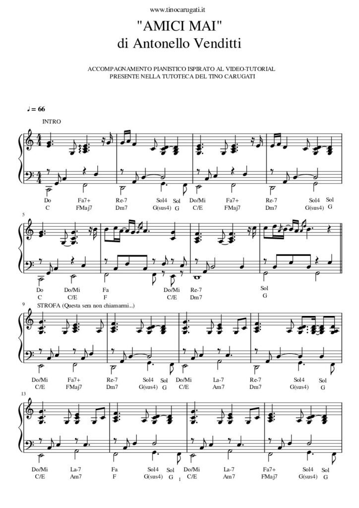 Spartito Pianoforte  "AMICI MAI"  Antonello Venditti