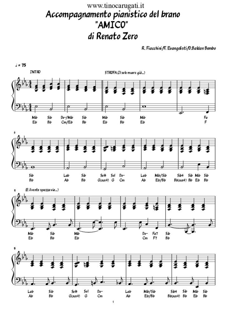 Spartito Pianoforte "AMICO"  Renato Zero