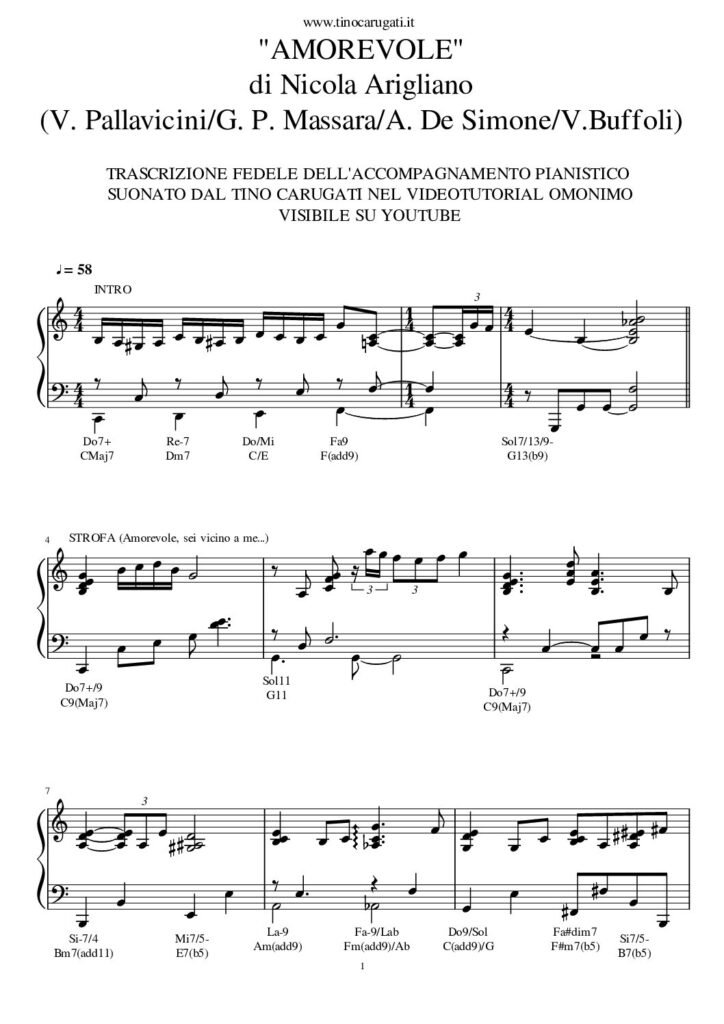 Spartito Pianoforte  "AMOREVOLE"  Nicola Arigliano