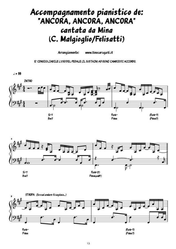 Spartito Pianoforte "ANCORA, ANCORA, ANCORA"  Mina