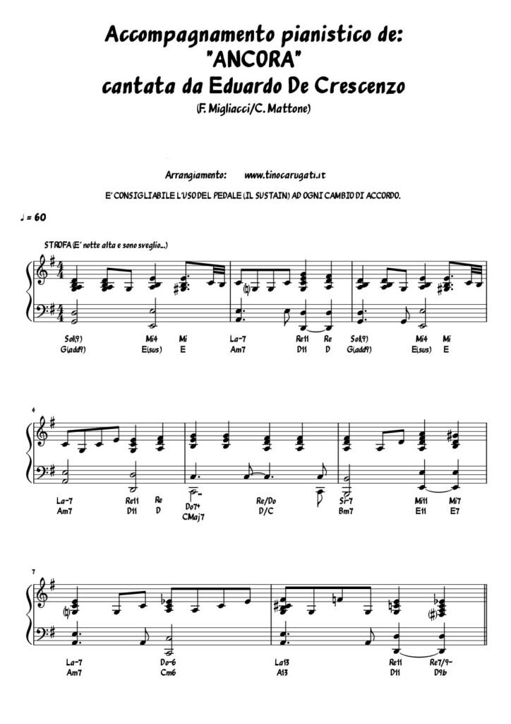 Spartito Pianoforte "ANCORA" Eduardo De Crescenzo