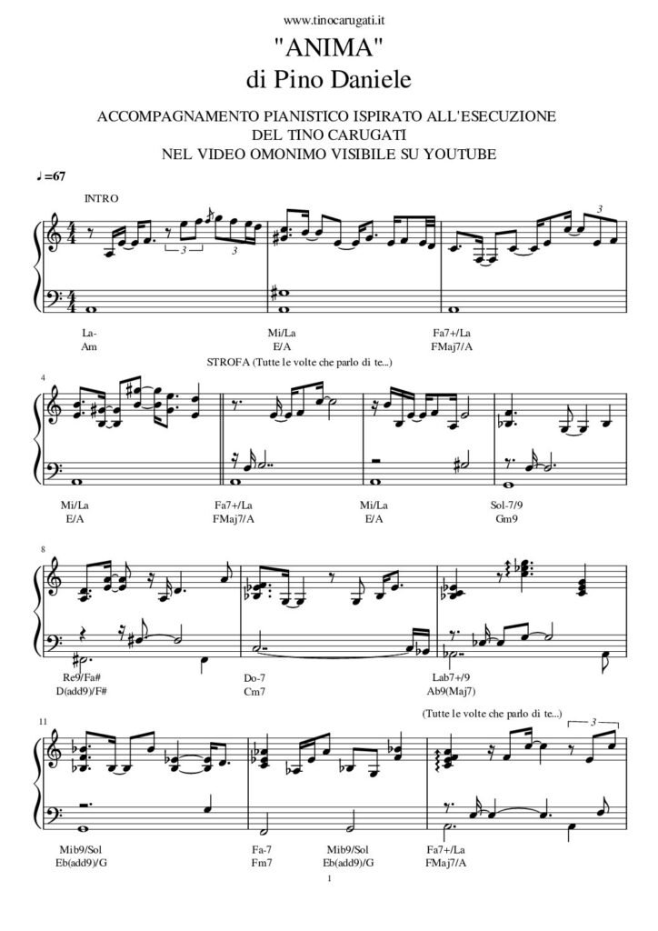 Spartito pianoforte "ANIMA"  Pino Daniele