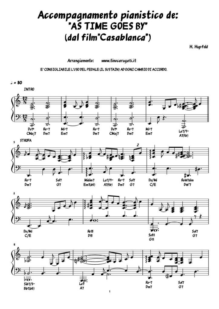 Spartito Pianoforte "AS TIME GOES BY" Dal film "Casablanca"