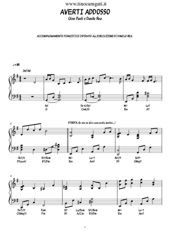 Spartito Pianoforte "AVERTI ADDOSSO" Gino Paoli