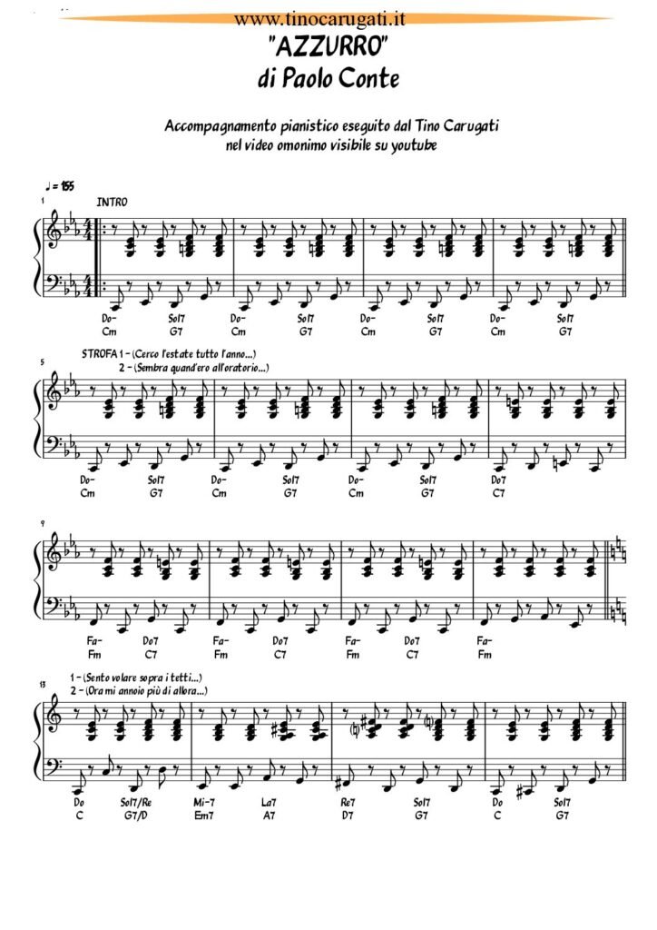 Spartito Pianoforte "AZZURRO" Paolo Conte