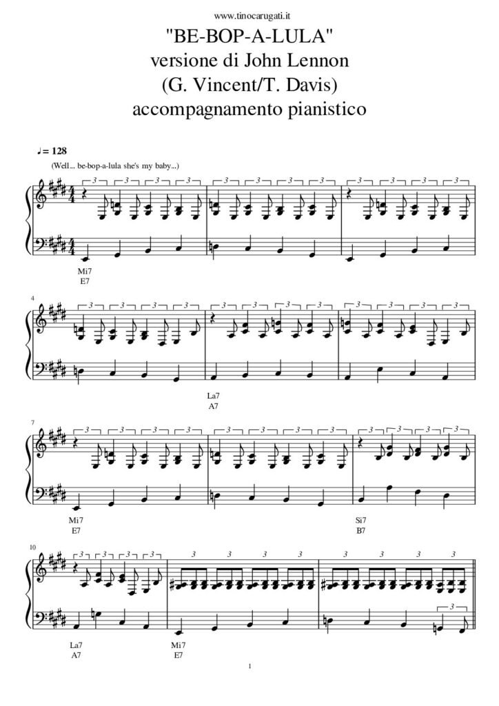 Spartito Pianoforte "BE BOP A LULA" Elvis Presley