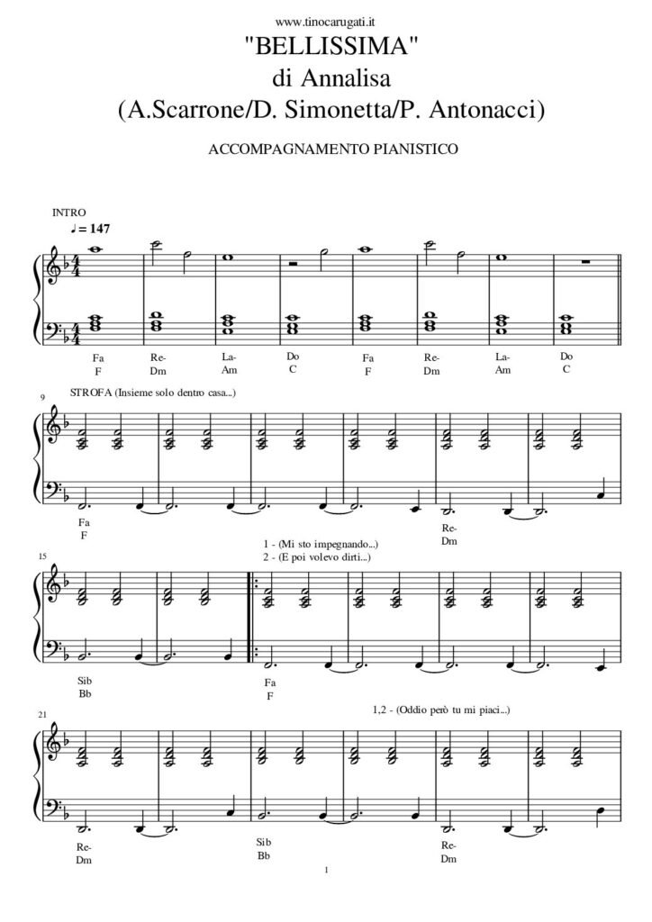 Spartito Pianoforte "BELLISSIMA" Annalisa
