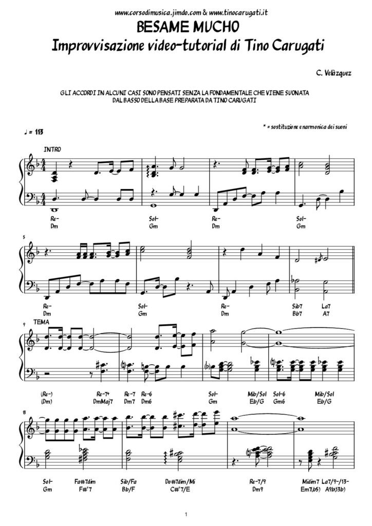 Spartito Pianoforte "BESAME MUCHO" Consuelo Velazquez