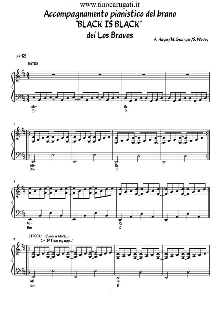 Spartito Pianoforte "BLACK IS BLACK" Los Bravos