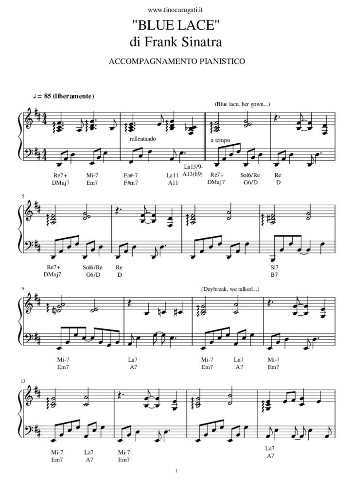Spartito Pianoforte "BLU LACE" Frank Sinatra