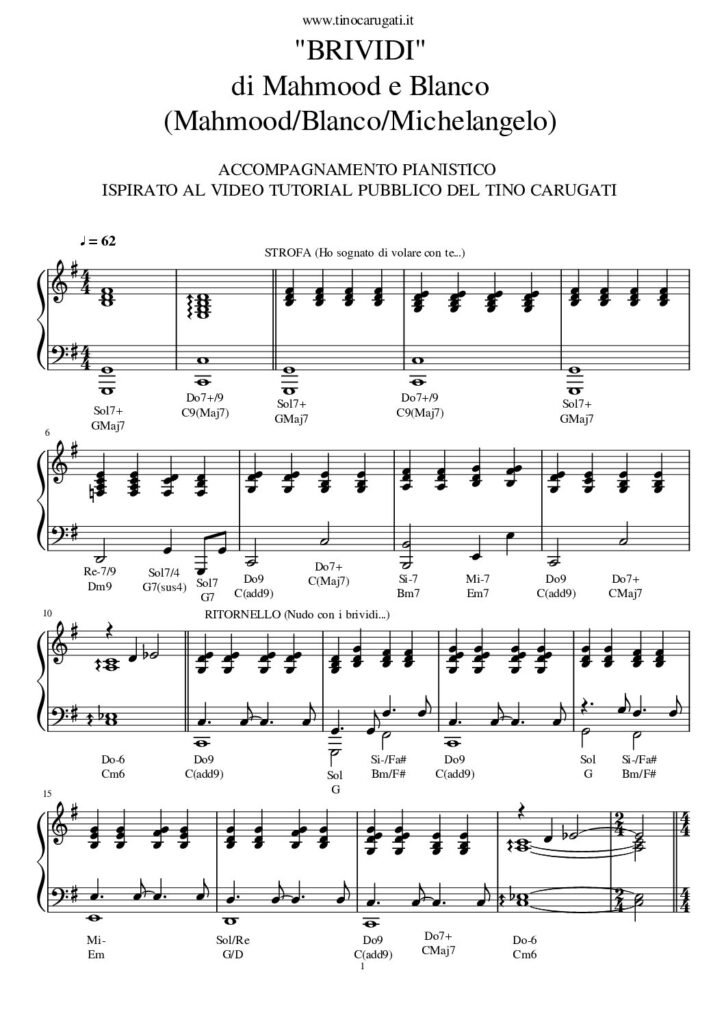 Spartito Pianoforte "BRIVIDI" Mahmood & Blanco