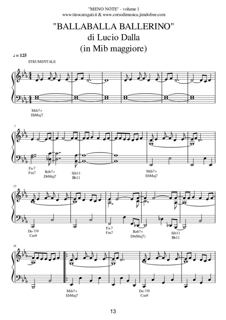 Spartito Pianoforte "BALLA BALLA BALLERINO" Lucio Dalla - In pianismo melodico facilitato
