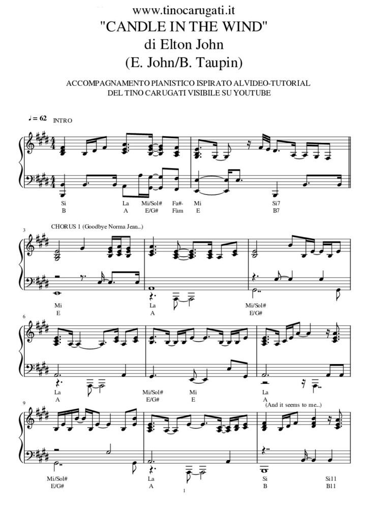 Spartito Pianoforte "CANDLE IN THE WIND" Elton John