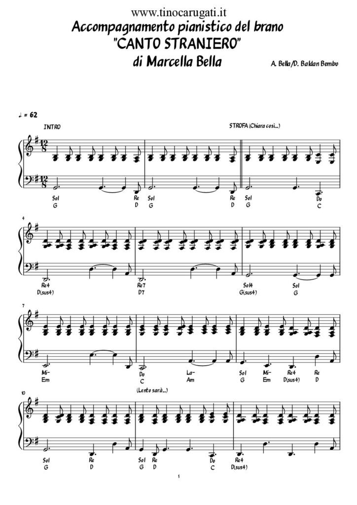 Spartito Pianoforte "CANTO STRANIERO" Marcella Bella