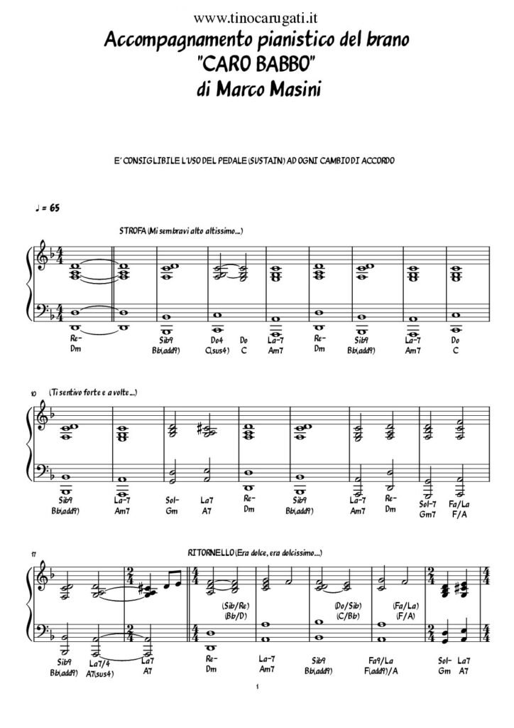 Spartito Pianoforte "CARO BABBO" Marco Masini