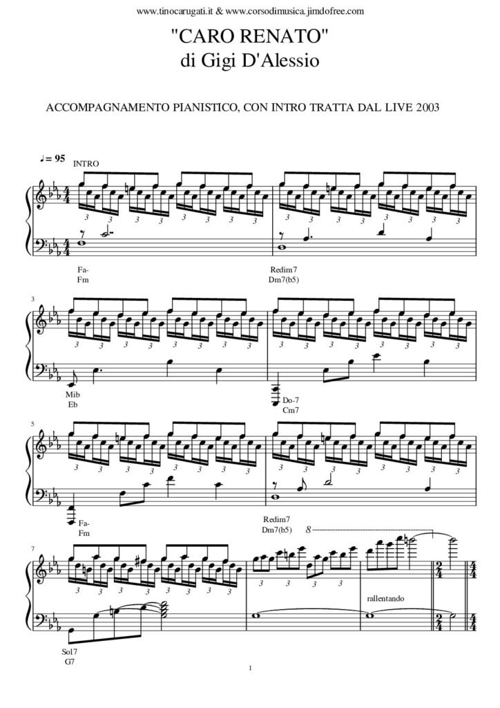 Spartito Pianoforte "CARO RENATO" Gigi D'Alessio