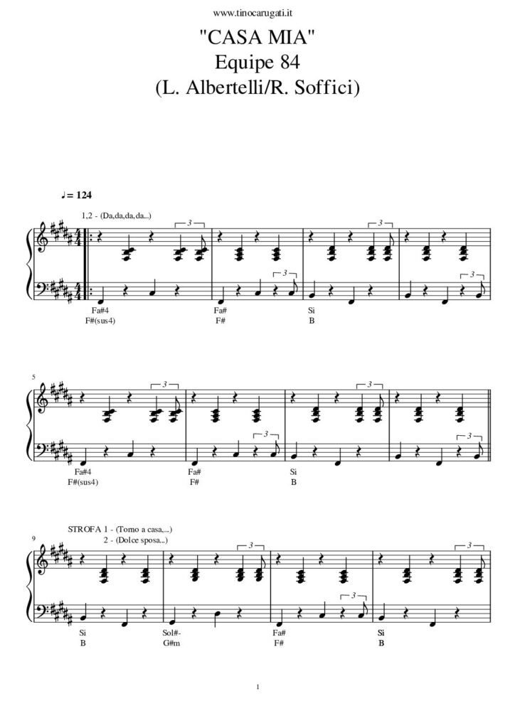 Spartito Pianoforte "CASA MIA" Equipe 84