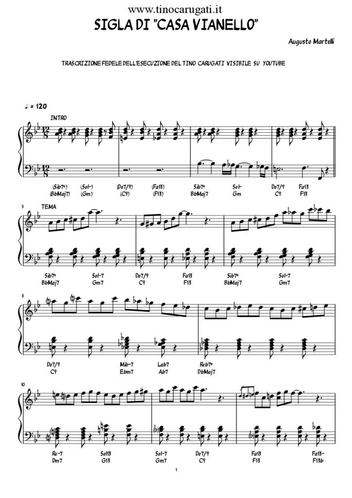 Spartito Pianoforte "Casa Carugati (Casa Vianello)" Augusto Martelli