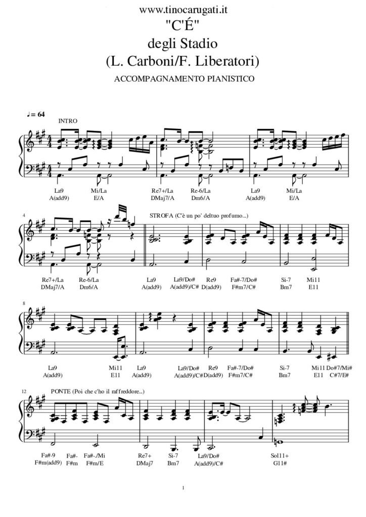 Spartito Pianoforte "C'E'" Stadio