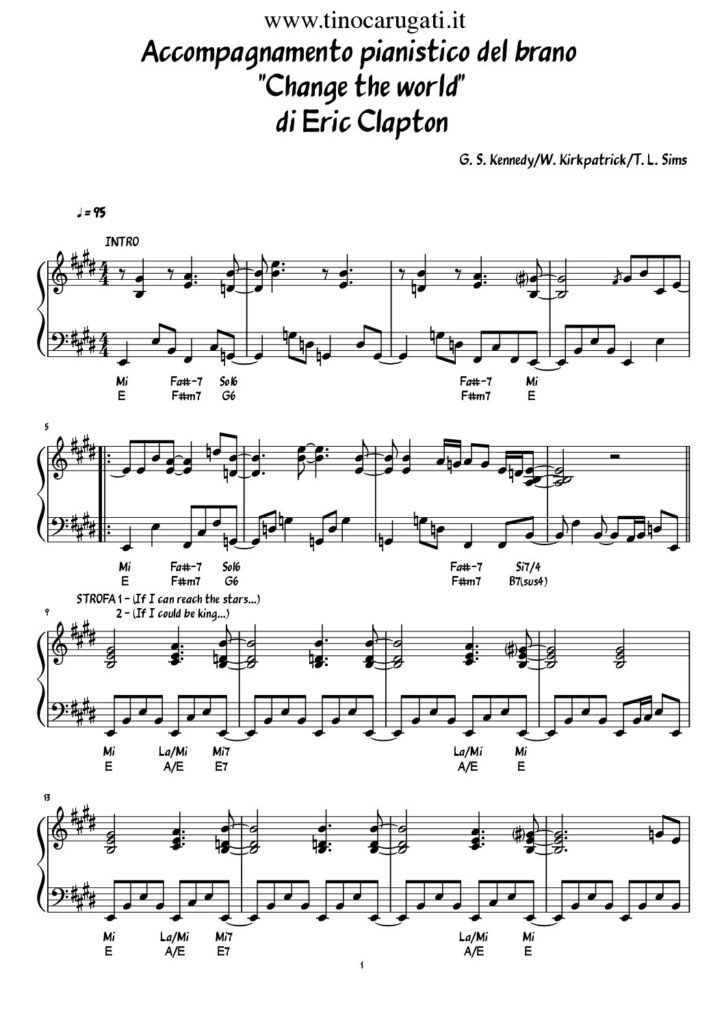 Spartito Pianoforte "CHANGE THE WORLD" Eric Clapton
