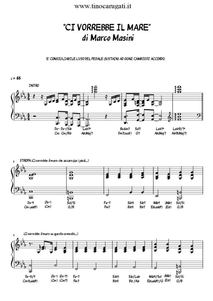 Spartito Pianoforte "CI VORREBBE IL MARE" Marco Masini