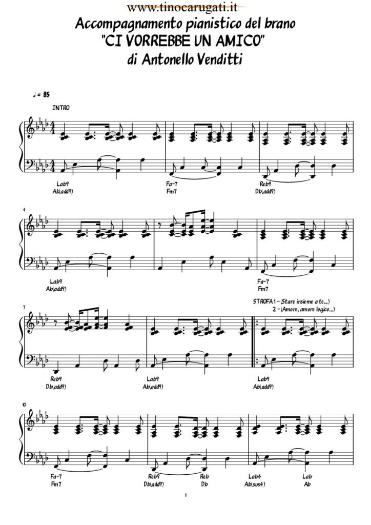 Spartito Pianoforte "CI VORREBBE UN AMICO" Antonello Venditti