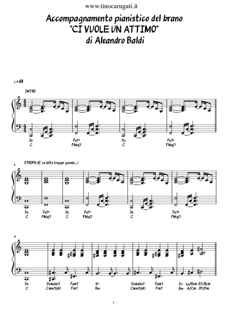 Spartito Pianoforte "CI VUOLE UN ATTIMO" Aleandro Baldi