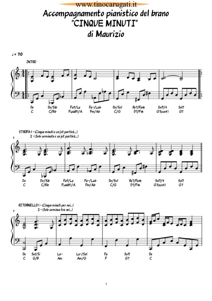 Spartito Pianoforte "CINQUE MINUTI" Maurizio