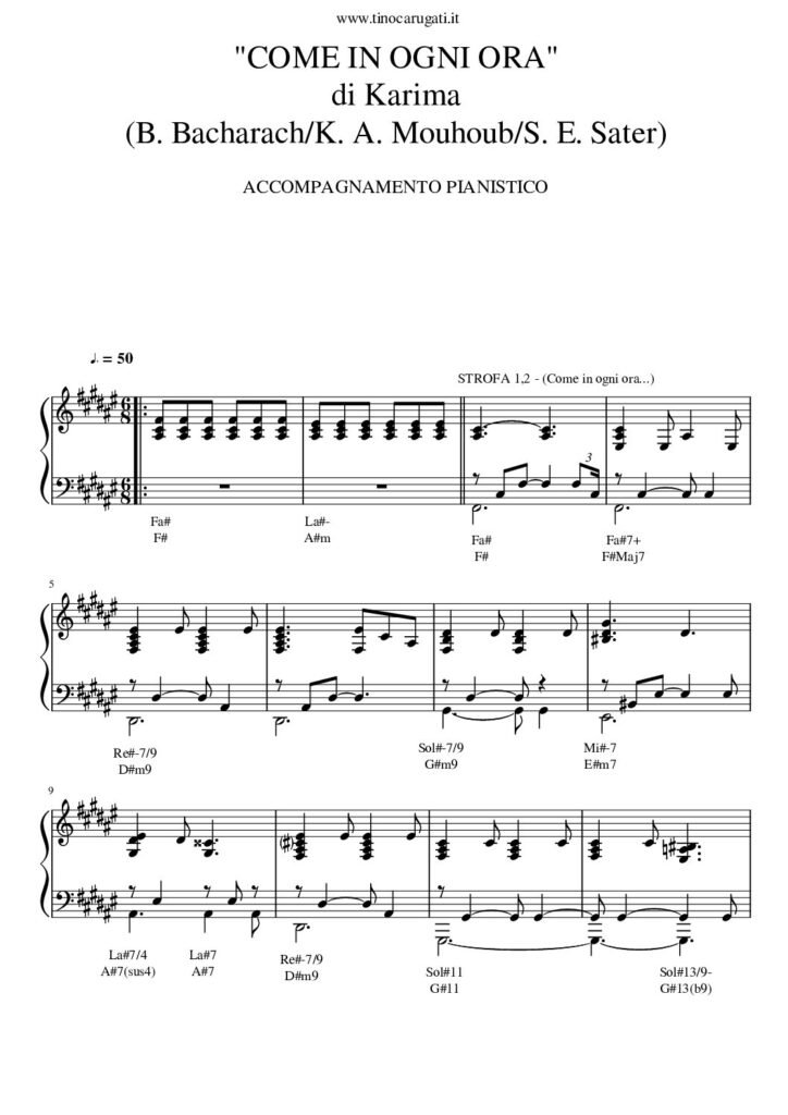 Spartito Pianoforte "COME IN OGNI ORA" KARIMA