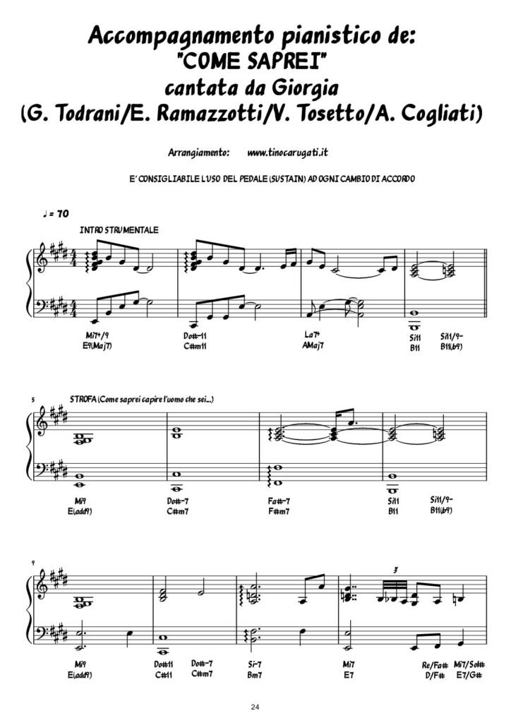 Spartito Pianoforte "COME SAPREI" Giorgia