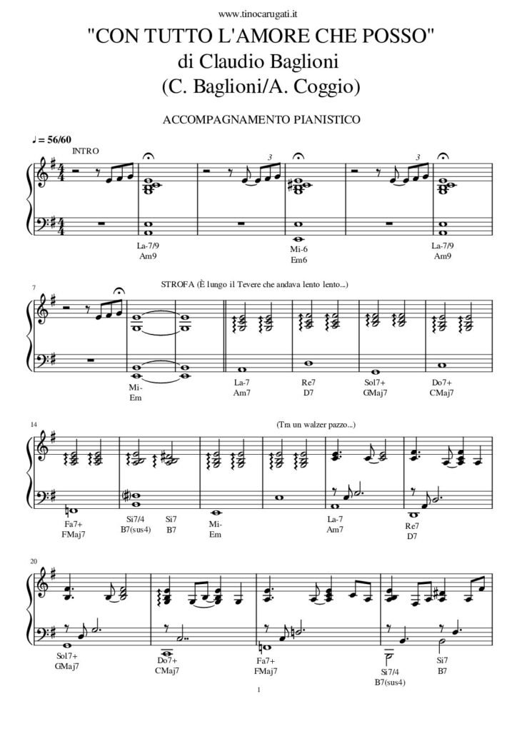 Spartito Pianoforte "CON TUTTO L'AMORE CHE POSSO" Claudio Baglioni