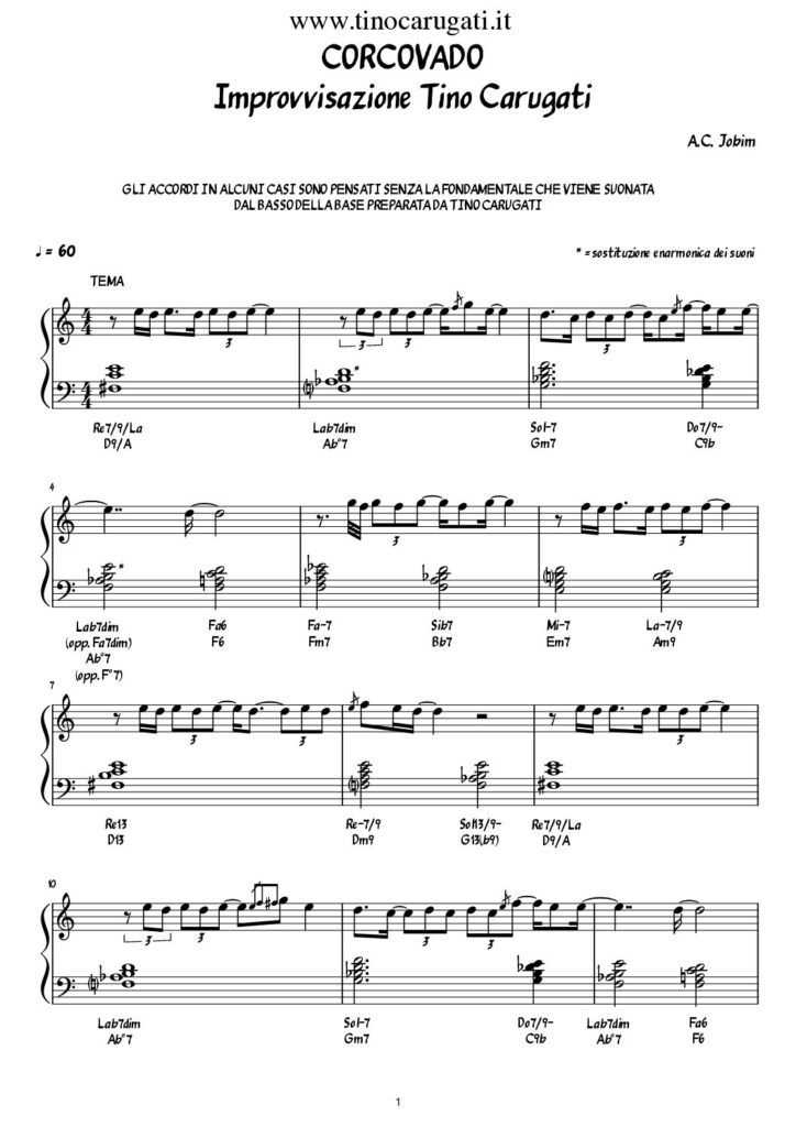 Spartito Pianoforte "CORCOVADO" Jobim - Latin Jazz Standard