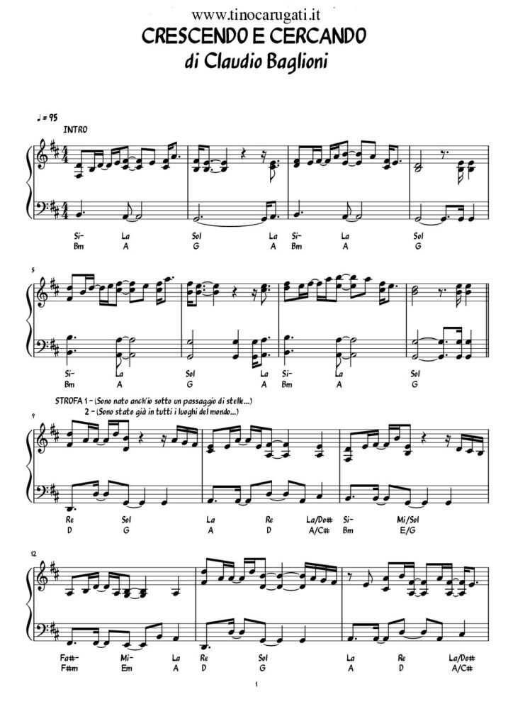 Spartito Pianoforte "CRESCENDO E CERCANDO" Claudio Baglioni